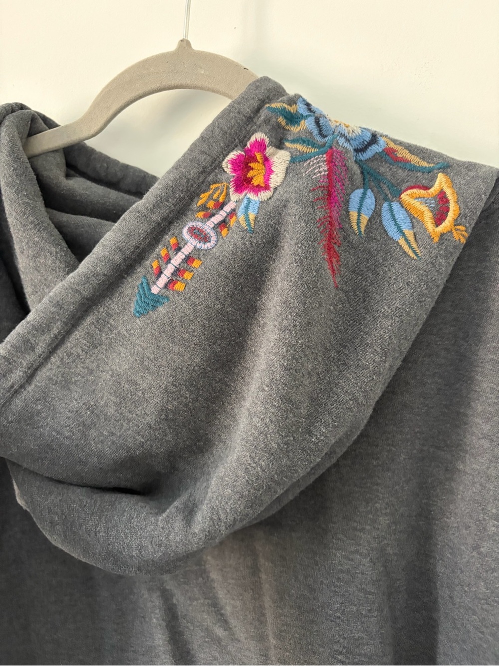 Johnny Was Darielle Dark Grey Floral Embroidered Boho Oversized Hoodie XL - Picture 7 of 11